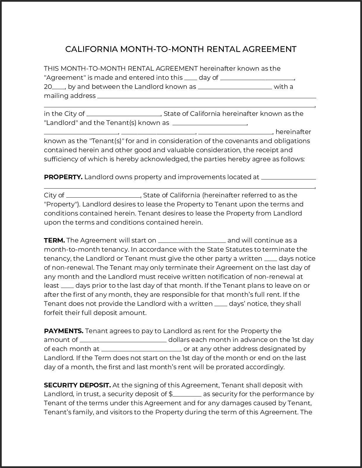 Ca Residential Lease Agreement Form Pdf