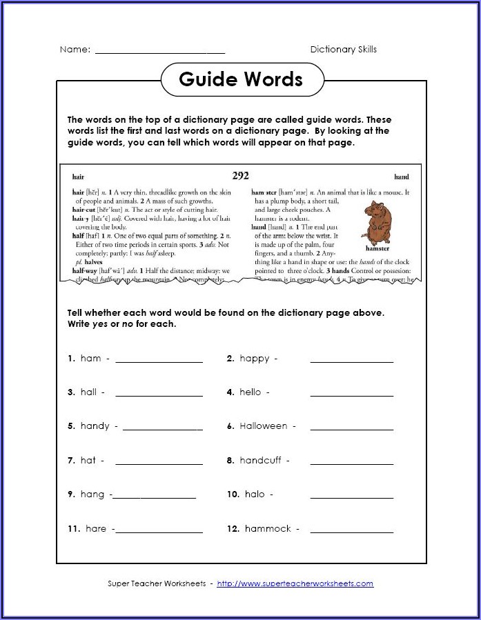 Dictionary Guide Words Worksheet 2nd Grade