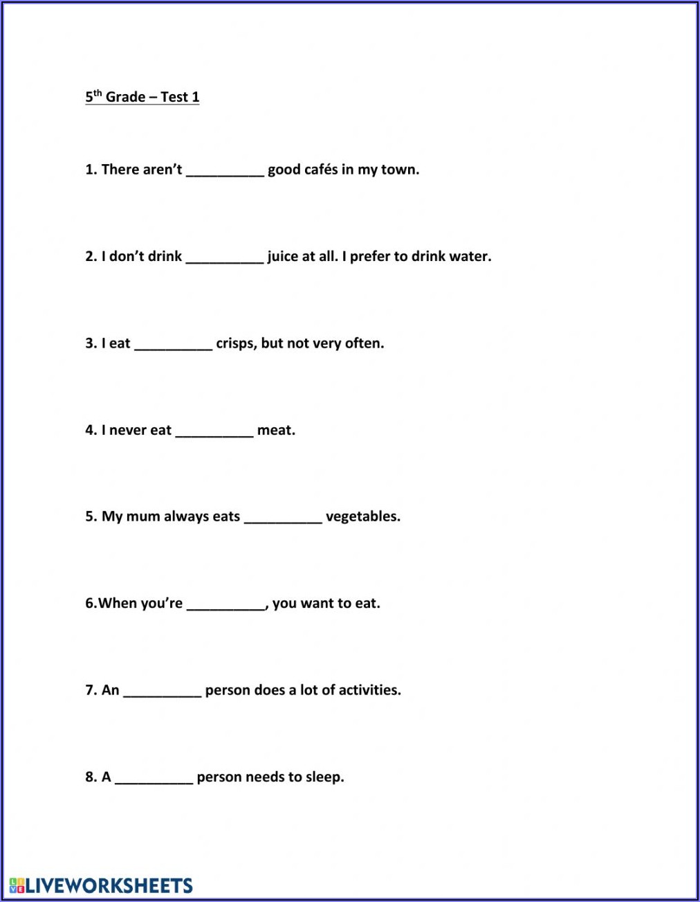 Fifth Grade Grammar Worksheets For Grade 5
