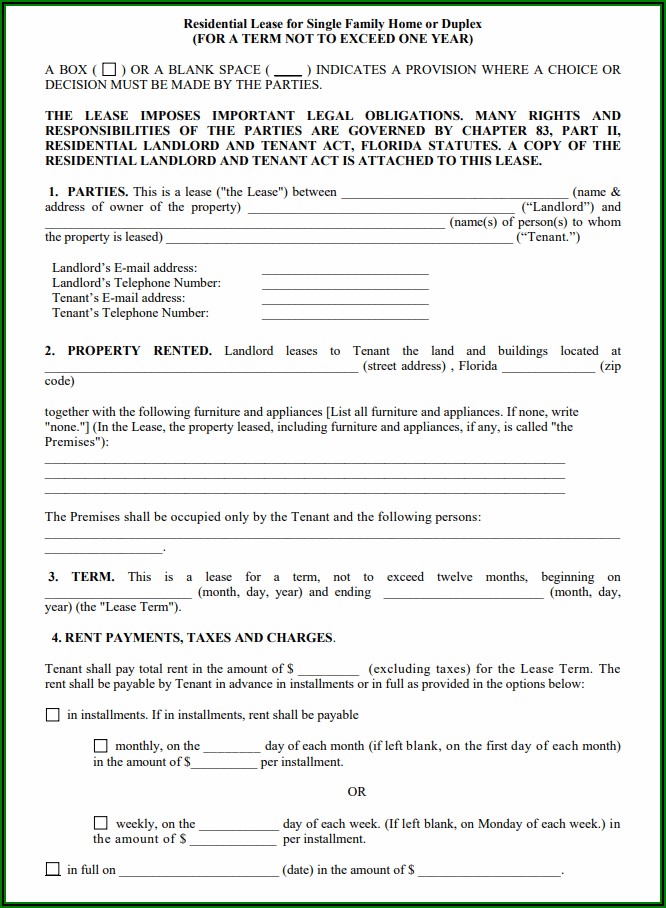 Florida Residential Lease Agreement Form Pdf