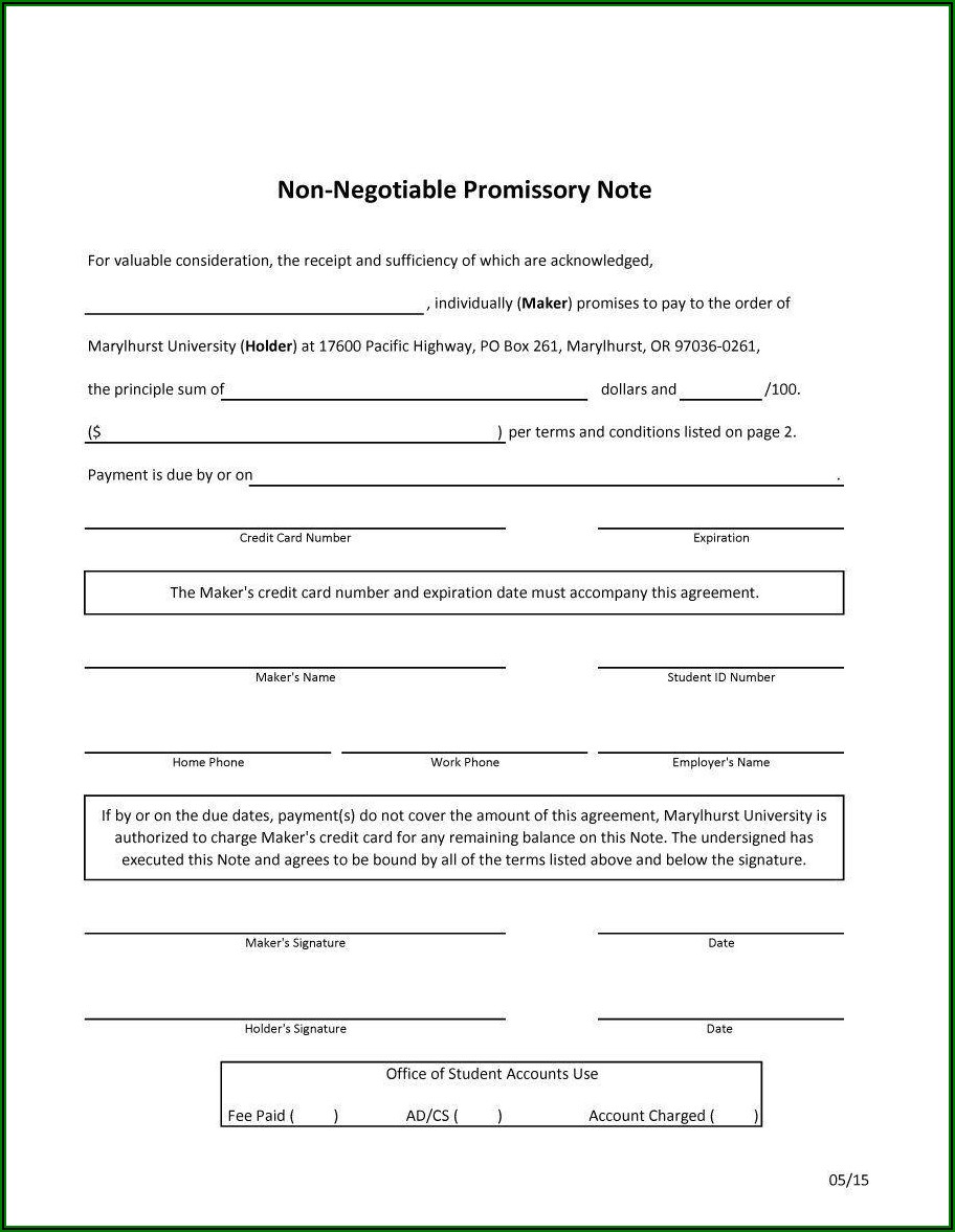 Free Example Of Promissory Note Form