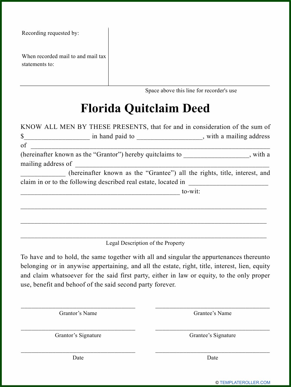 Free Florida Quit Claim Deed Form