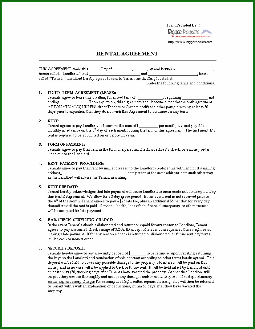 Free Rental Agreement Form To Print