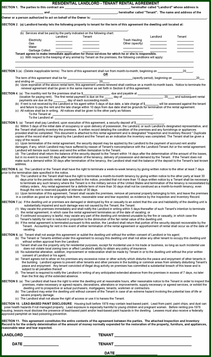Free Residential Lease Agreement Form