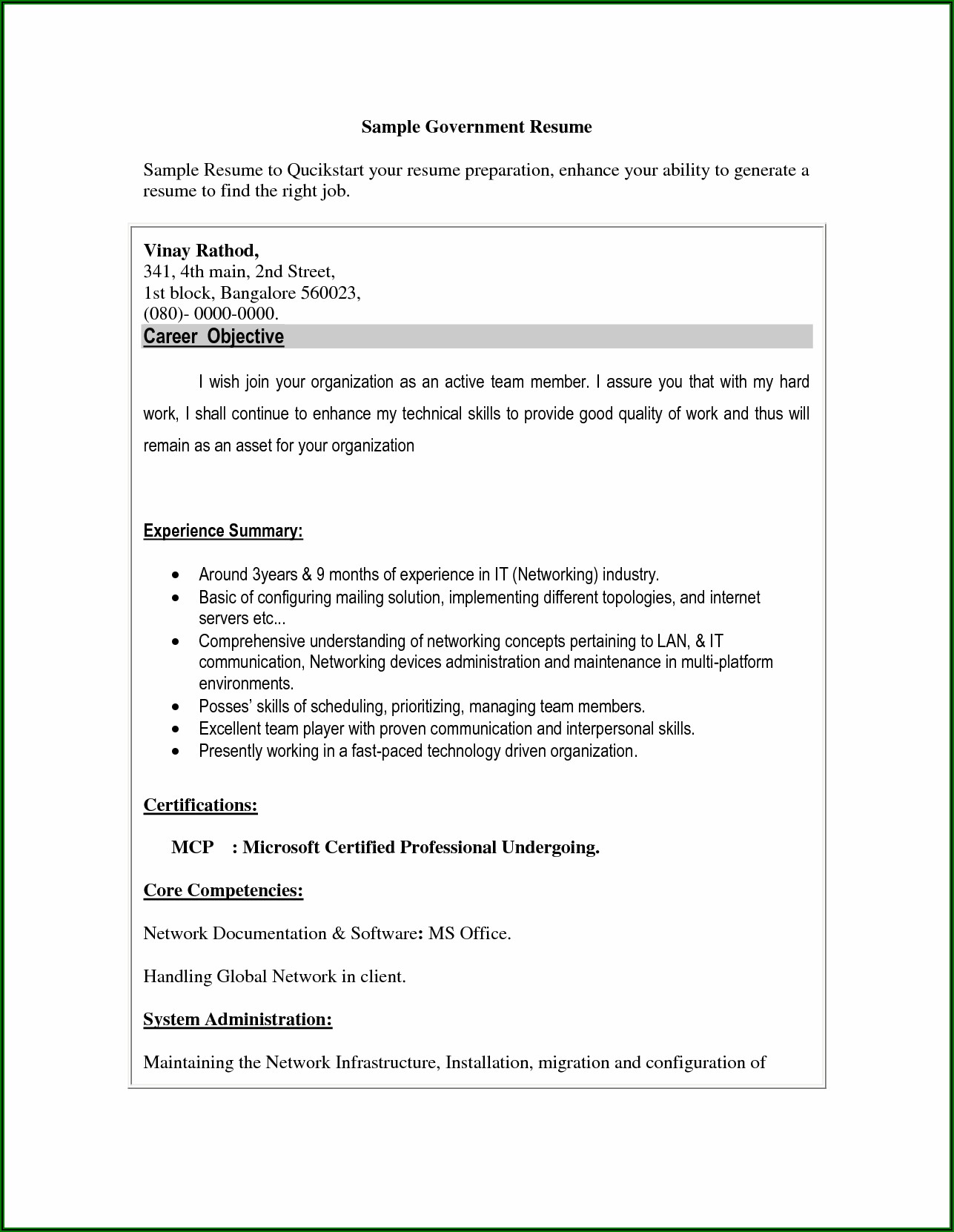 Free Resume Templates For Federal Jobs