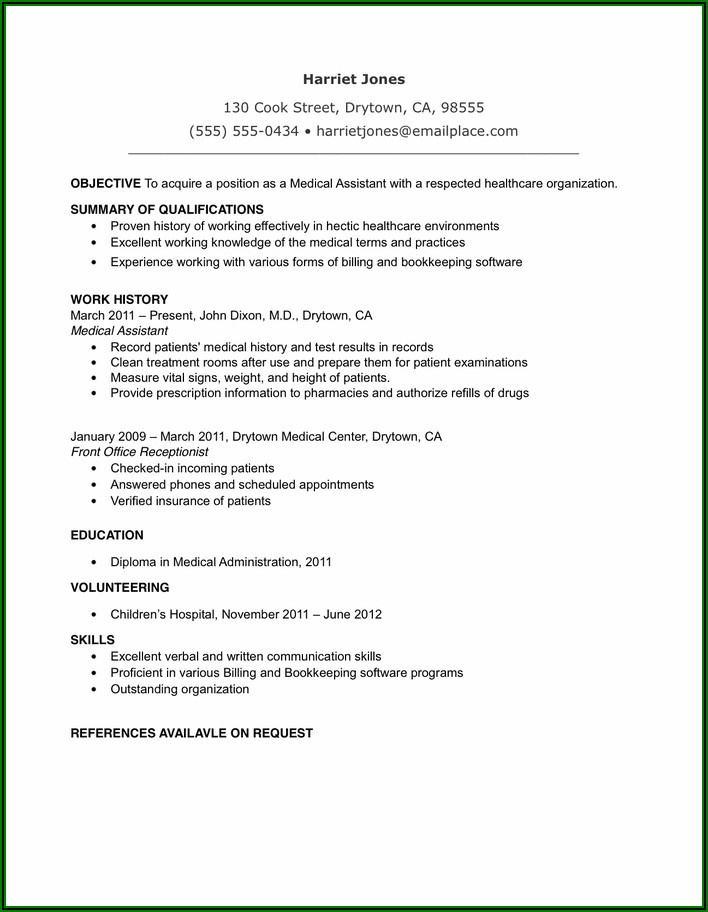 Free Sample Resume For Medical Assistant