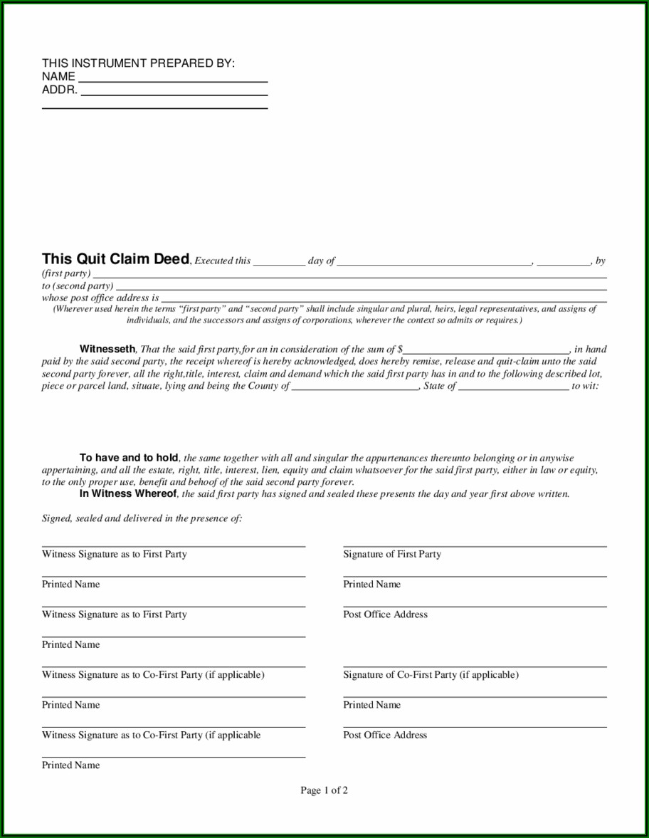 Free State Of Florida Quit Claim Deed Form
