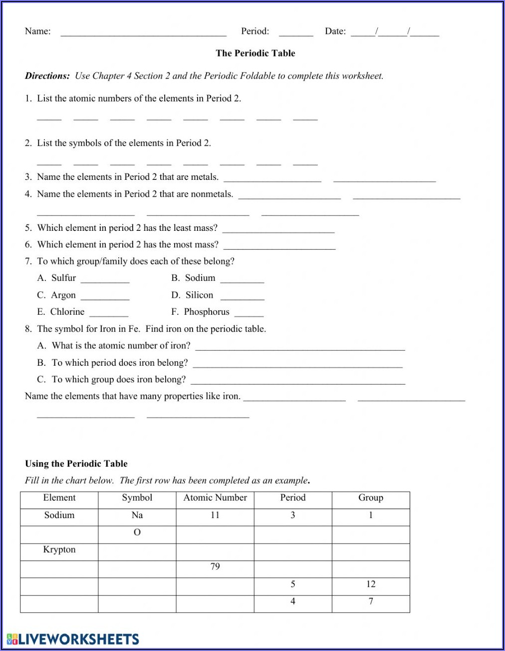Living Periodic Table Worksheet Answers