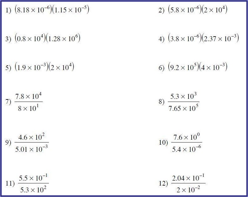 Math Worksheets Grade 8 Scientific Notation