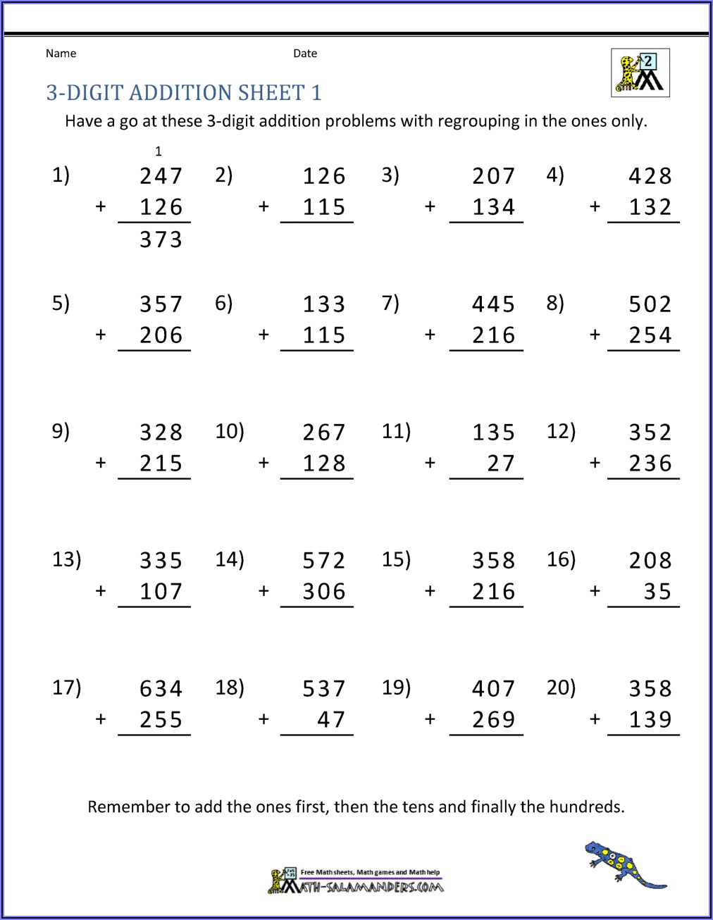 Maths Addition Worksheets For Grade 3 Pdf