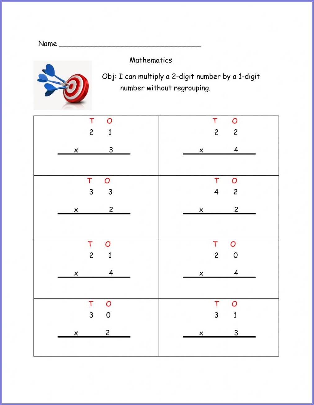 Multiplication Without Regrouping Worksheets Pdf