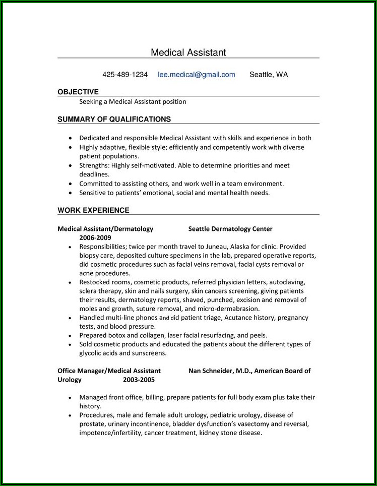 Pediatric Medical Assistant Job Description For Resume