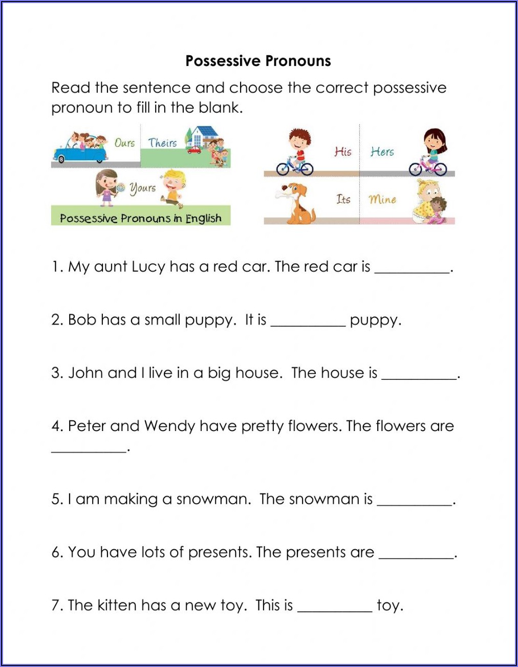 Possessive Pronouns Worksheet For Grade 2