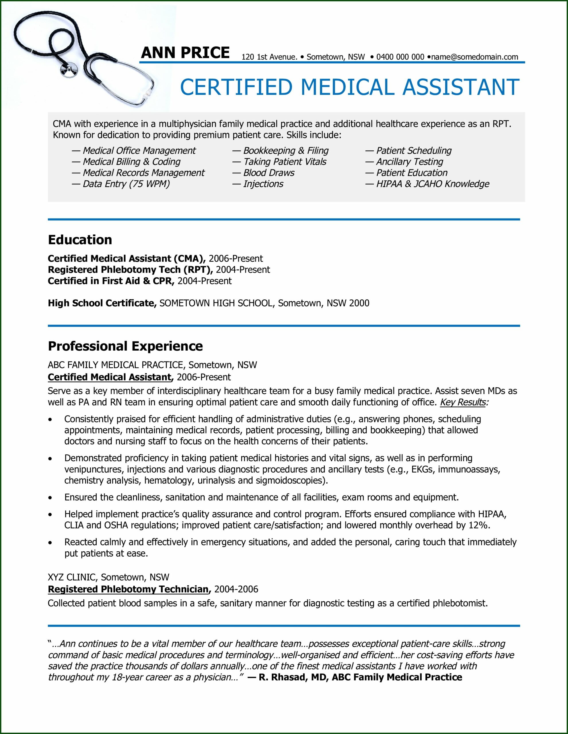 Professional Skills For Resume Medical Assistant