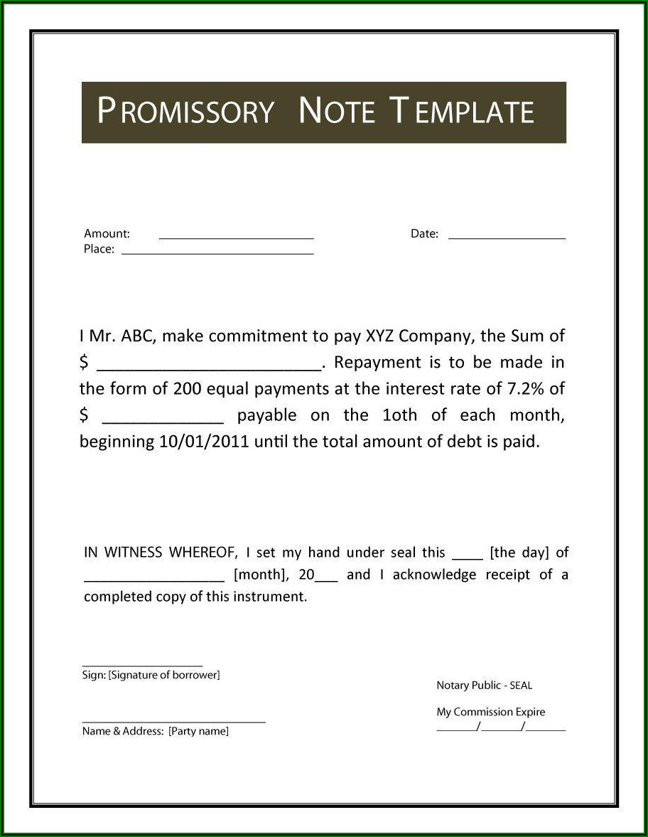 Promissory Note Agreement Format