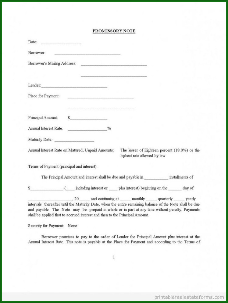 Promissory Note Sample Legal Forms