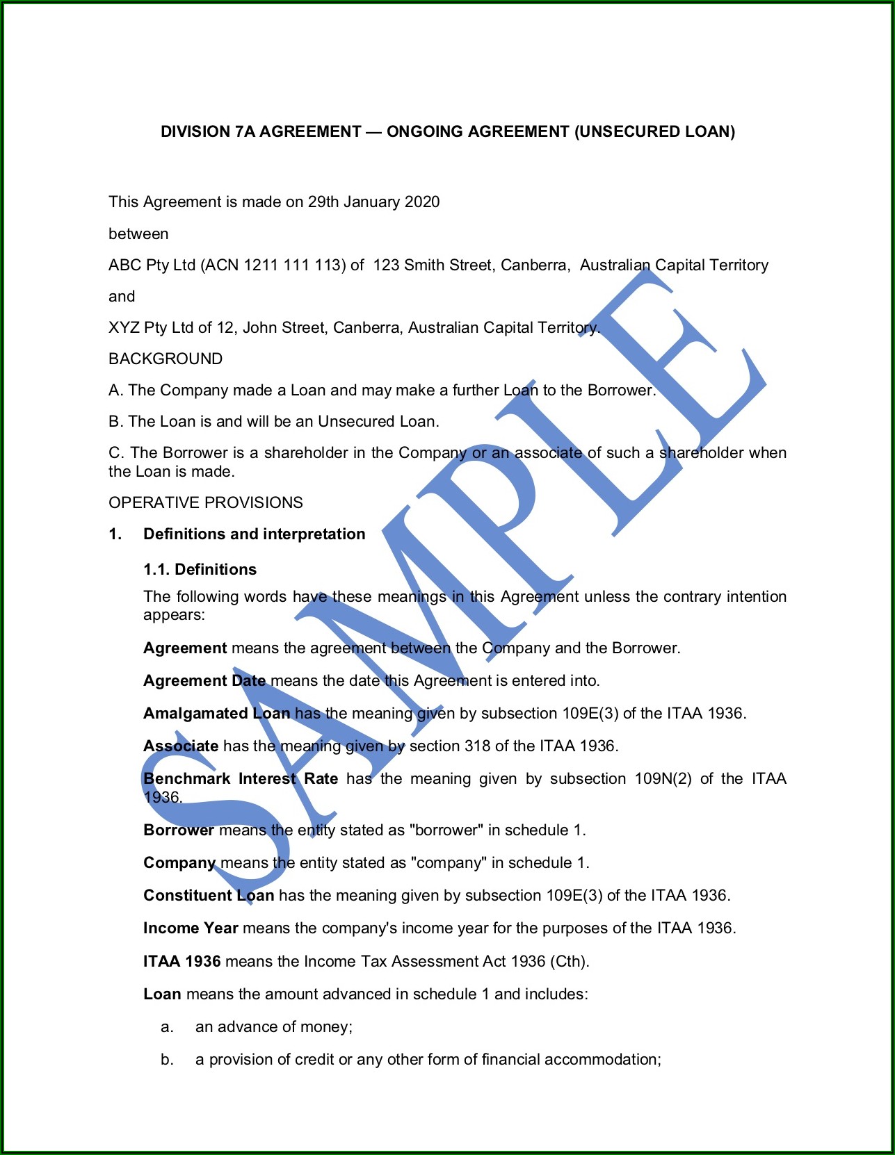 Promissory Note Sample Template