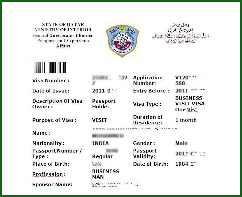 Qatar Entry Visa Application Form
