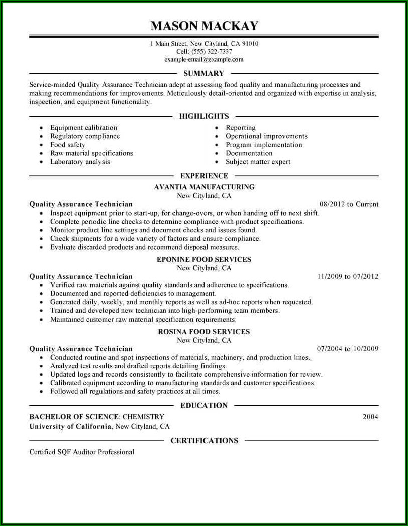 Quality Assurance Manager Resume Examples