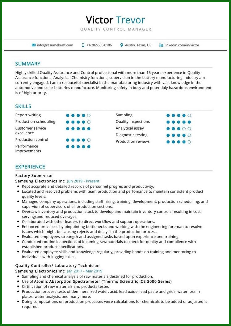 Quality Control Manager Resume Examples