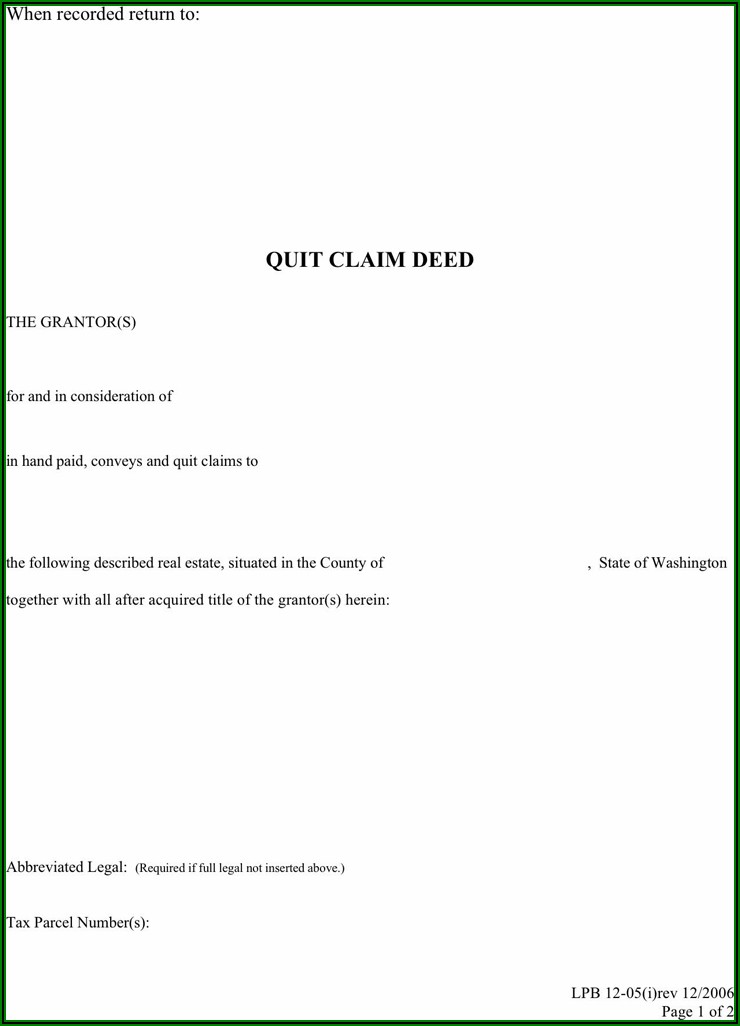Quit Claim Deed Form Washington State Pdf