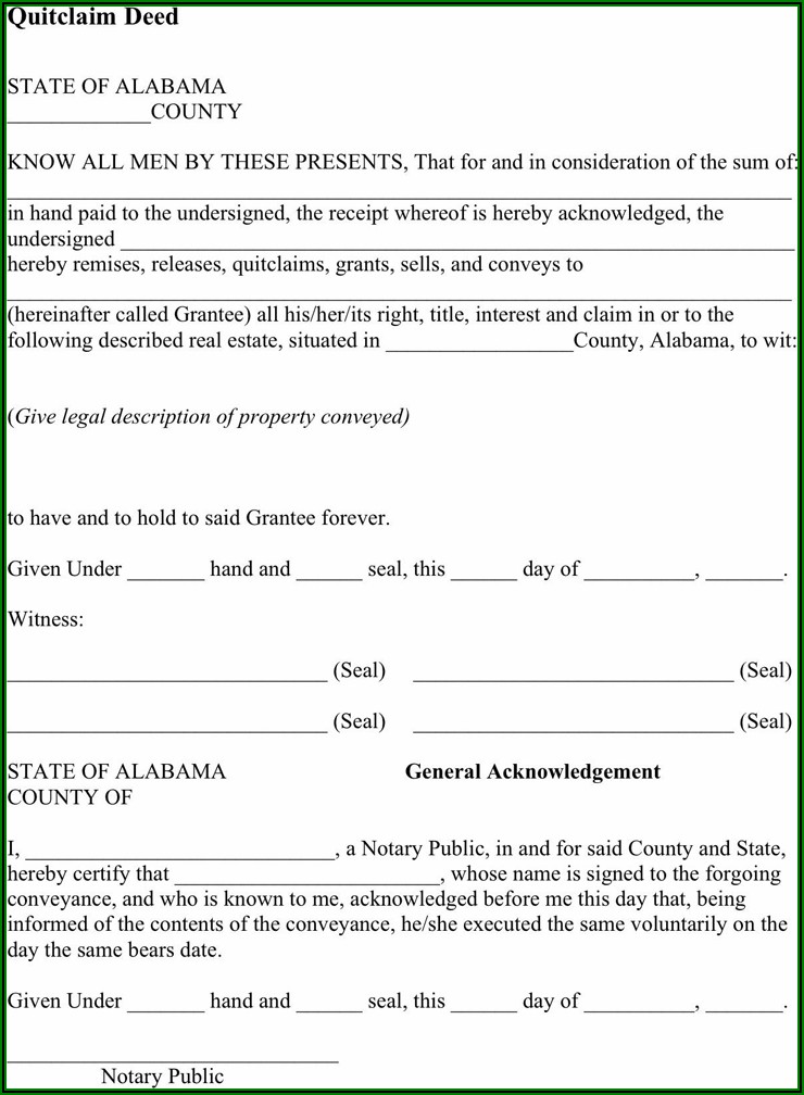 Quit Claim Deed Forms In Alabama