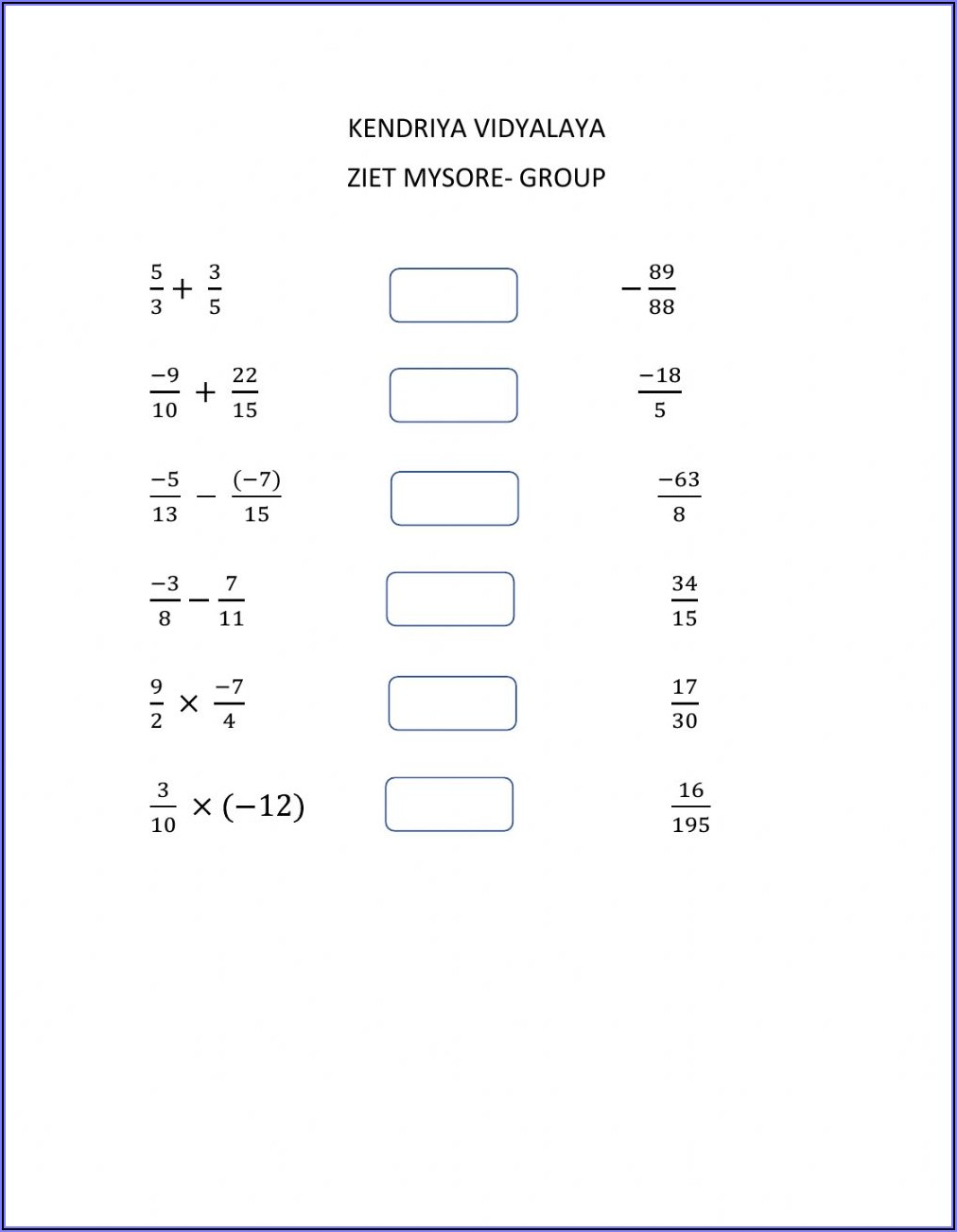 Rational Numbers Worksheets For 6th Grade