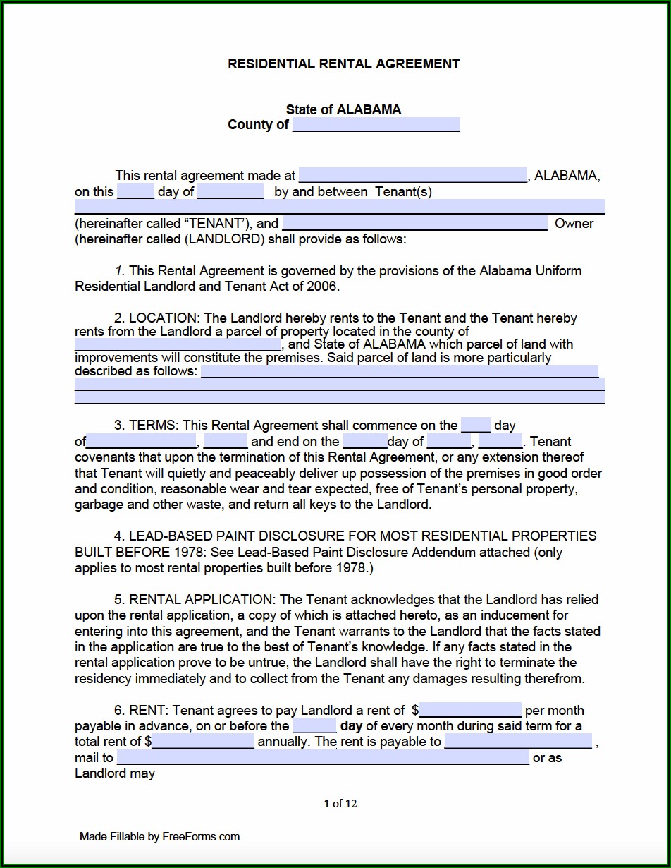 Residential Lease Agreement Template Pdf