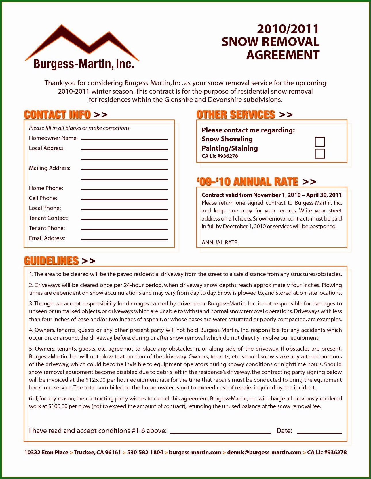 Residential Snow Removal Contract Template