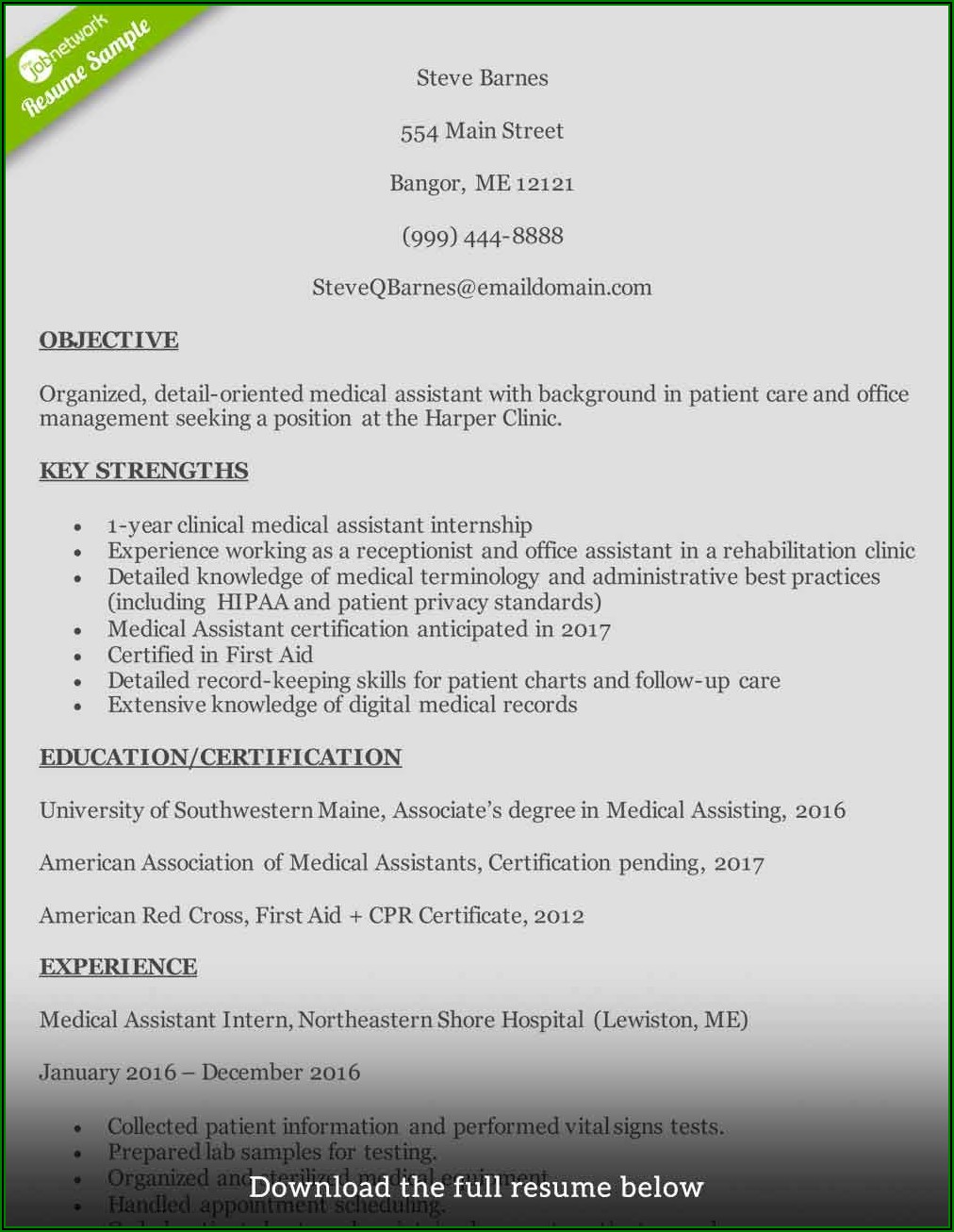 Resume Examples For Certified Medical Assistant