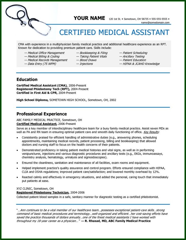 Resume Examples For Medical Assistant Students
