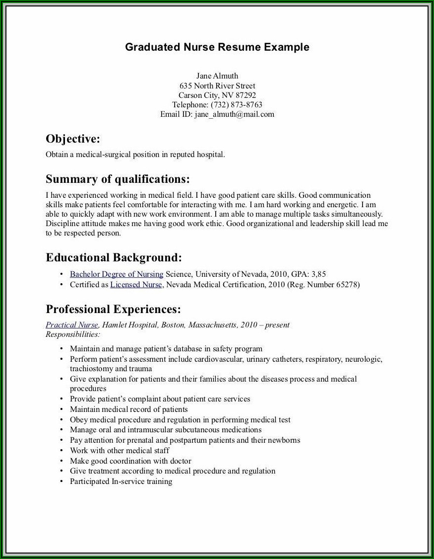 Resume Examples For Rn New Grad
