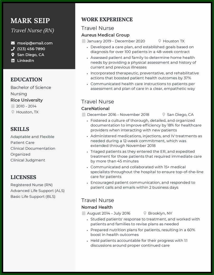 Resume Examples For Travel Nurses