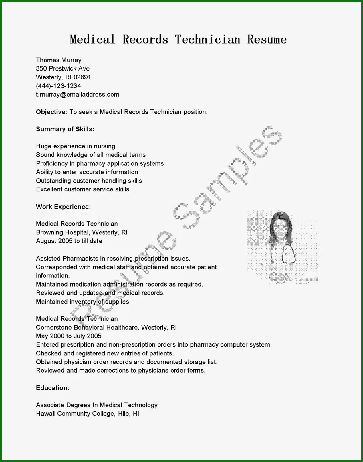 Resume For Medical Assistant Position