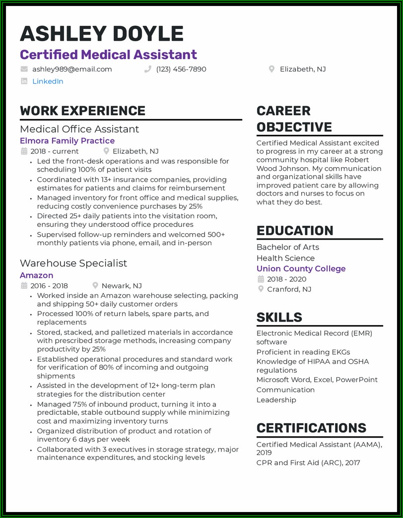 Resume For Medical Assistant
