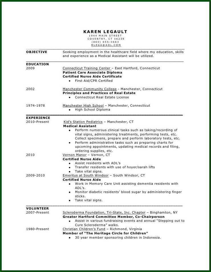 Resume Objective For Medical Assistant Examples