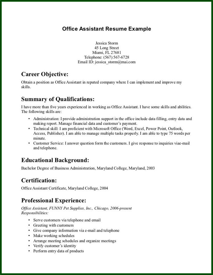 Resume Objective For Medical Office Assistant