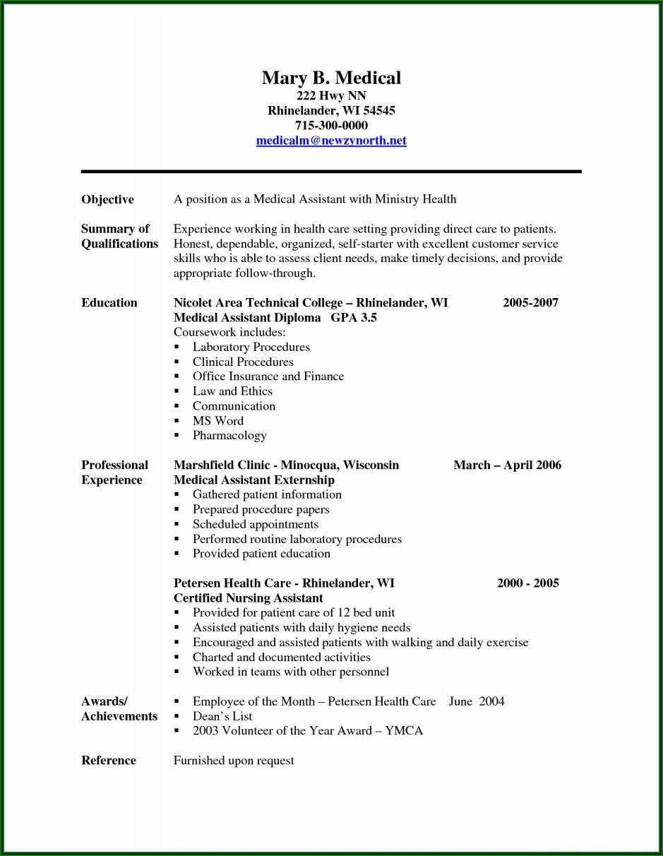 Resume Objectives For Medical Assistant