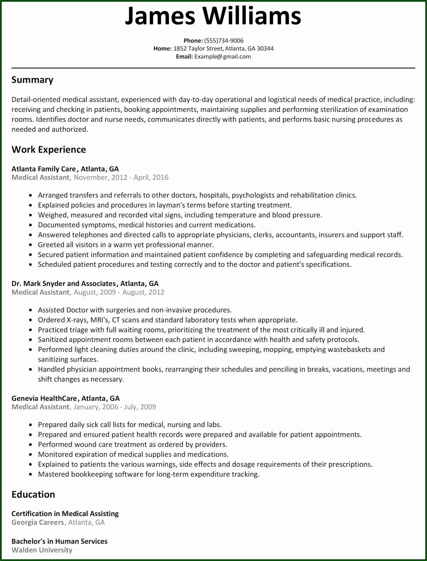 Resume Skills Examples For Medical Assistant