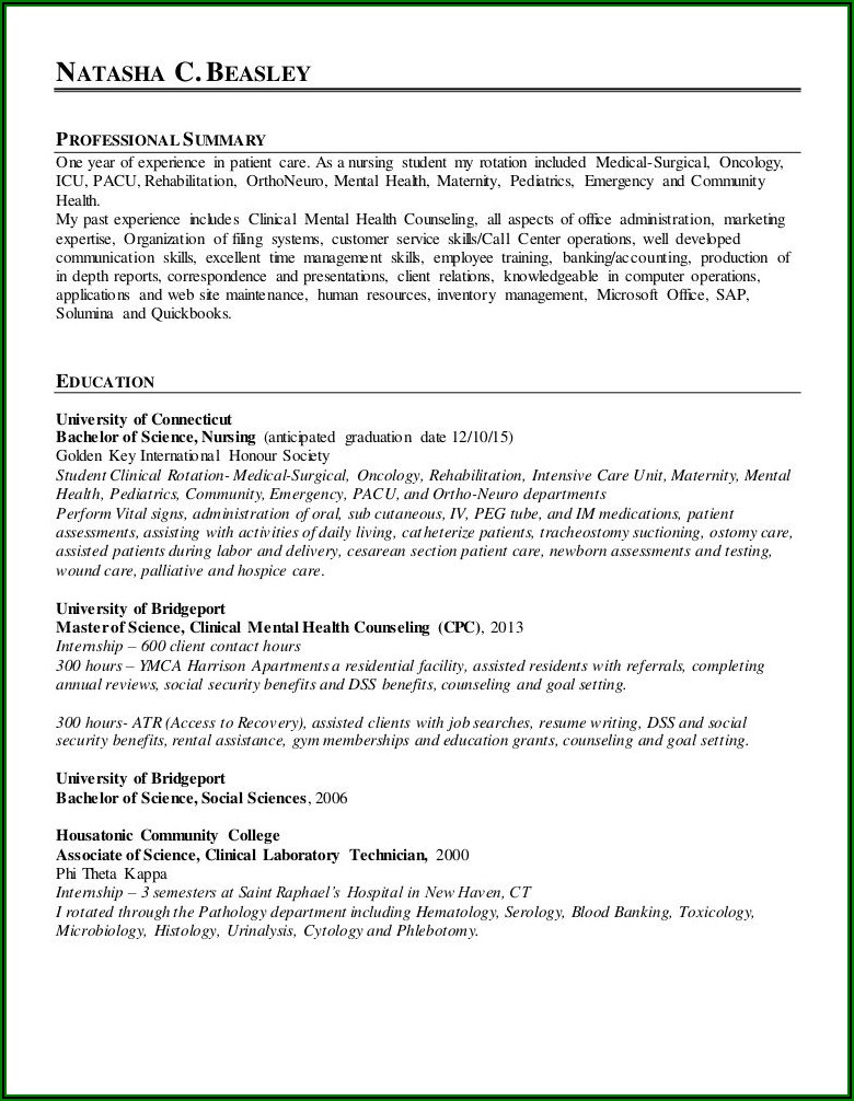 Resume Summary Examples For Nursing Students