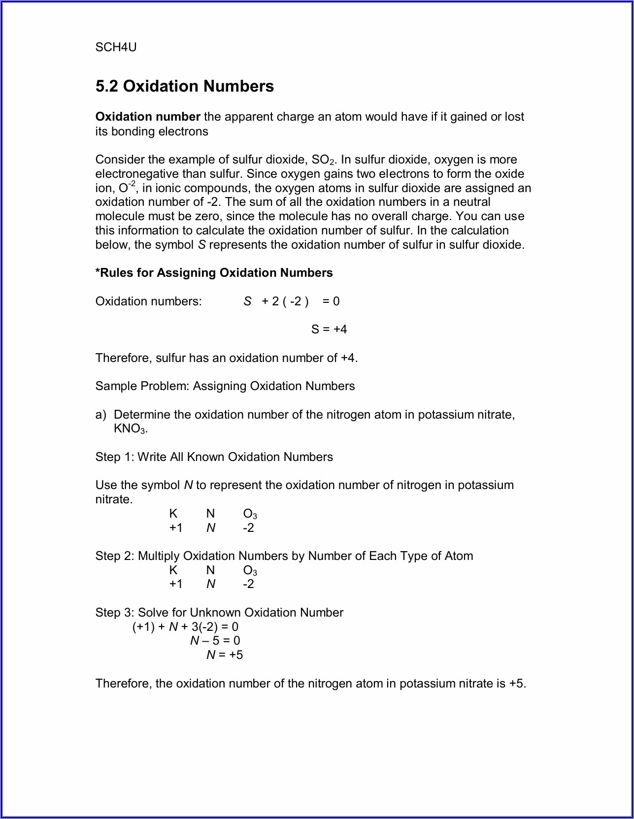 Rules For Assigning Oxidation Numbers Worksheet Answers