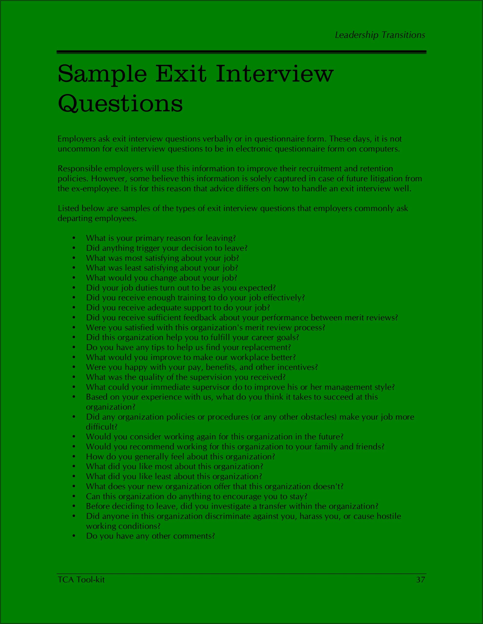 Sample Exit Interview Questions For Teachers