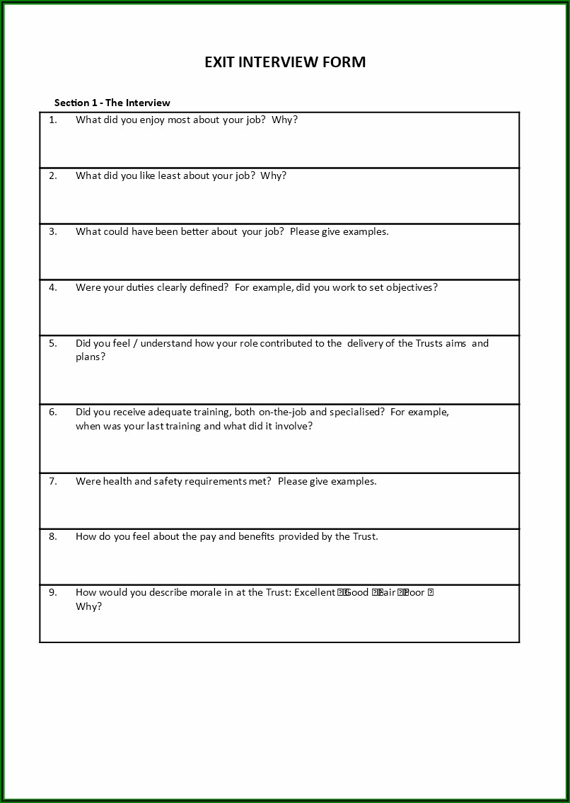 Sample Of Exit Interview Questions