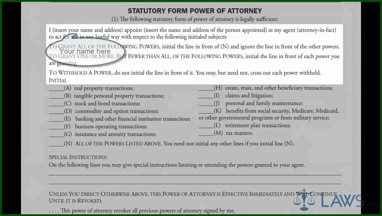 Sample Power Of Attorney Form Filled Out