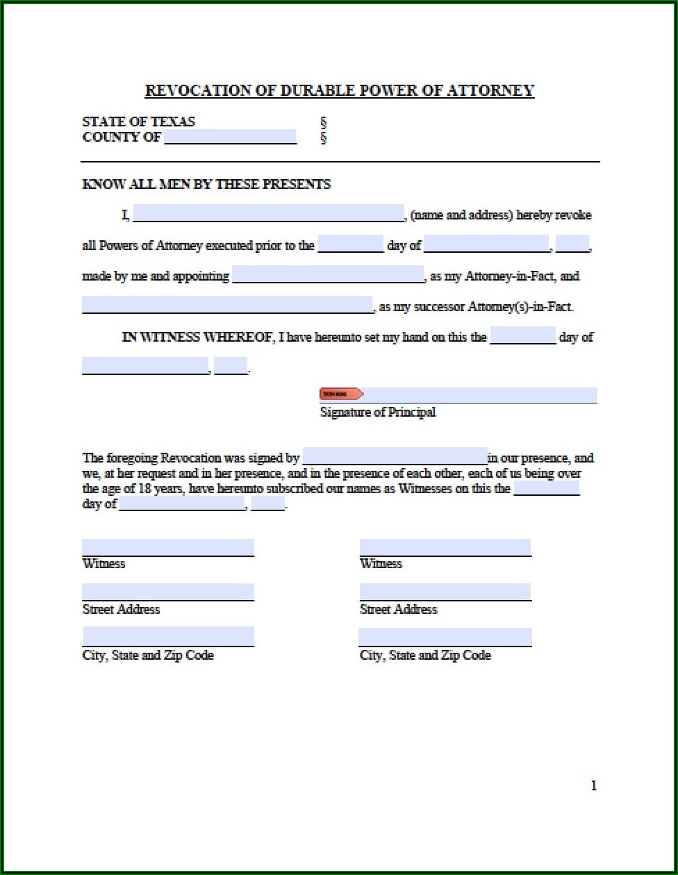 Sample Power Of Attorney Form Texas