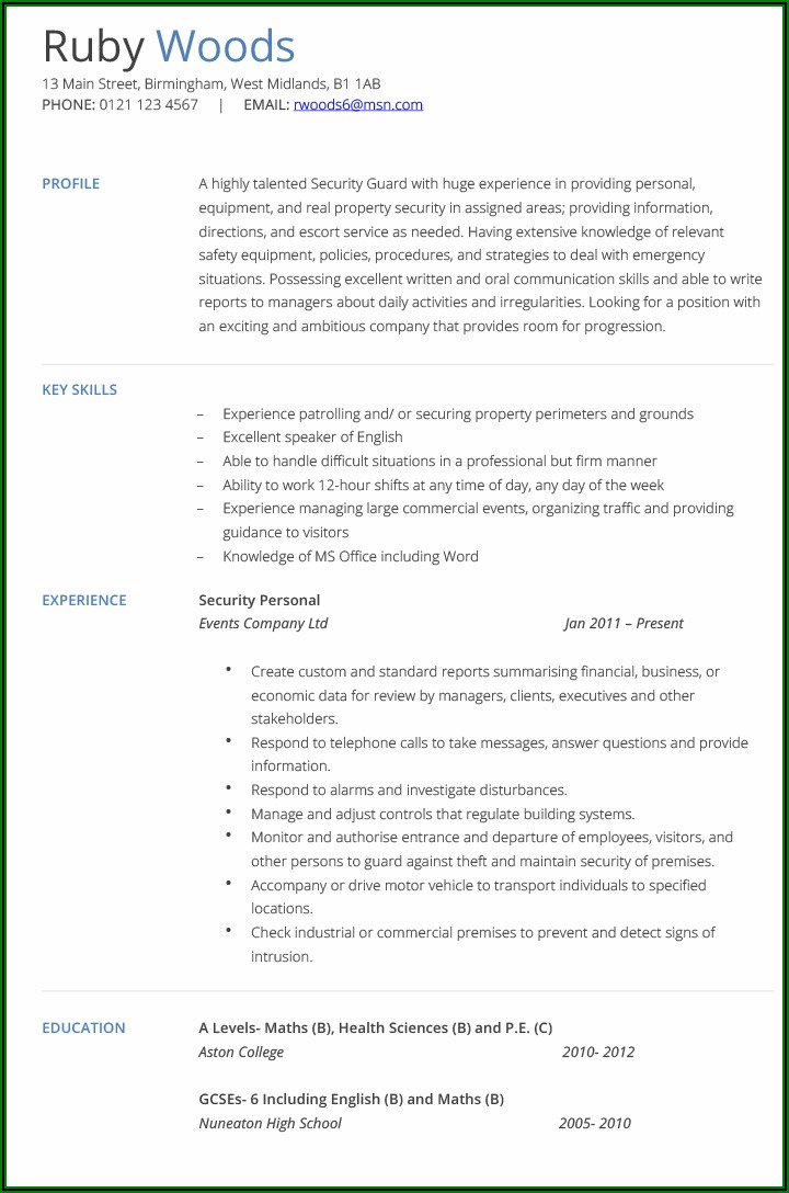 Sample Resume For Airport Security Officer