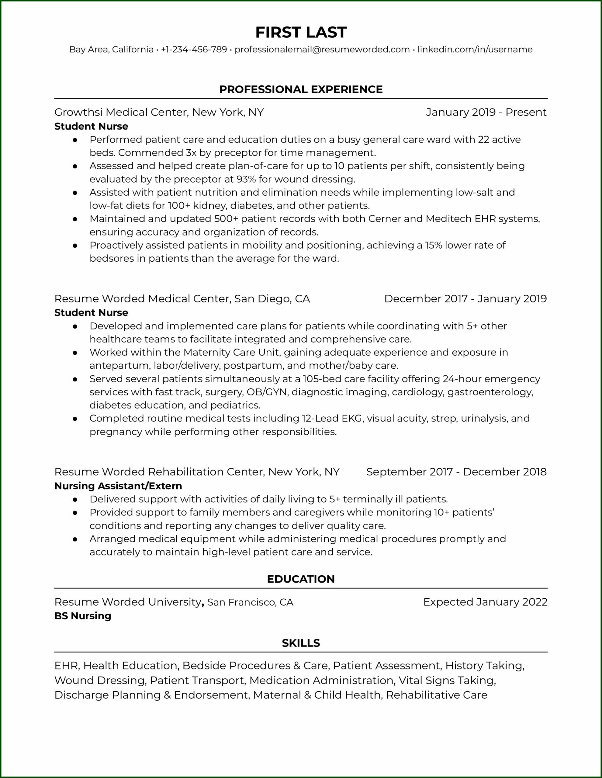 Sample Resume For Nursing Graduate Without Experience
