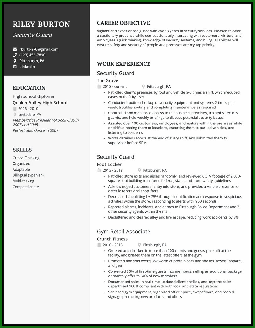 Sample Resume Objective Statement For Security Officer