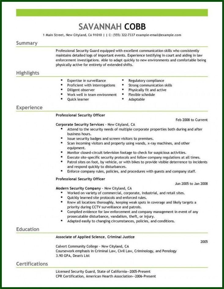 Sample Resume Security Supervisor Job Description