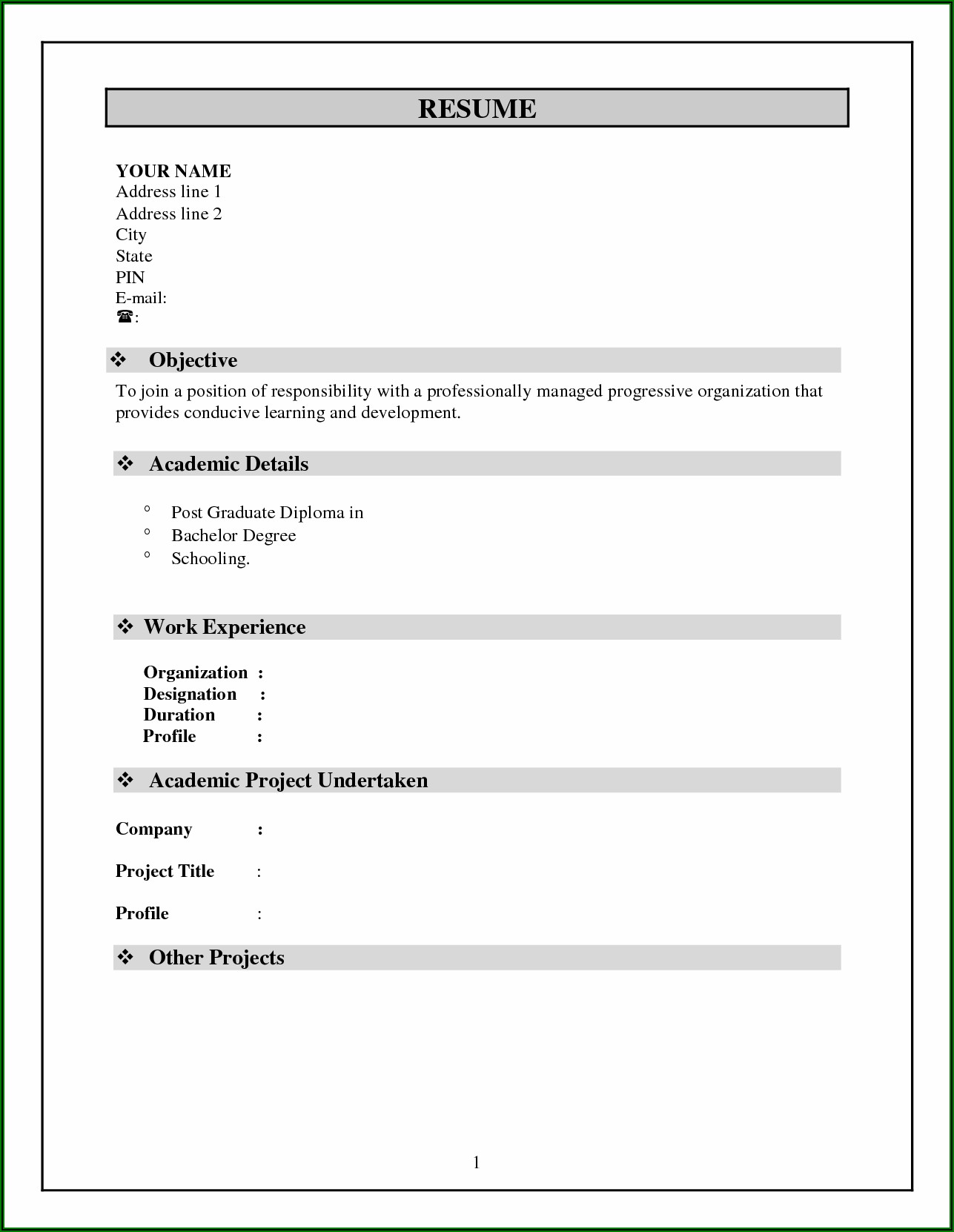 Simple Resume Format For Job Fresher Pdf